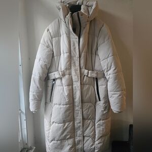 Women's Oversized Quilted Parker Coat with Fur Hood Off White, Hunter Grey